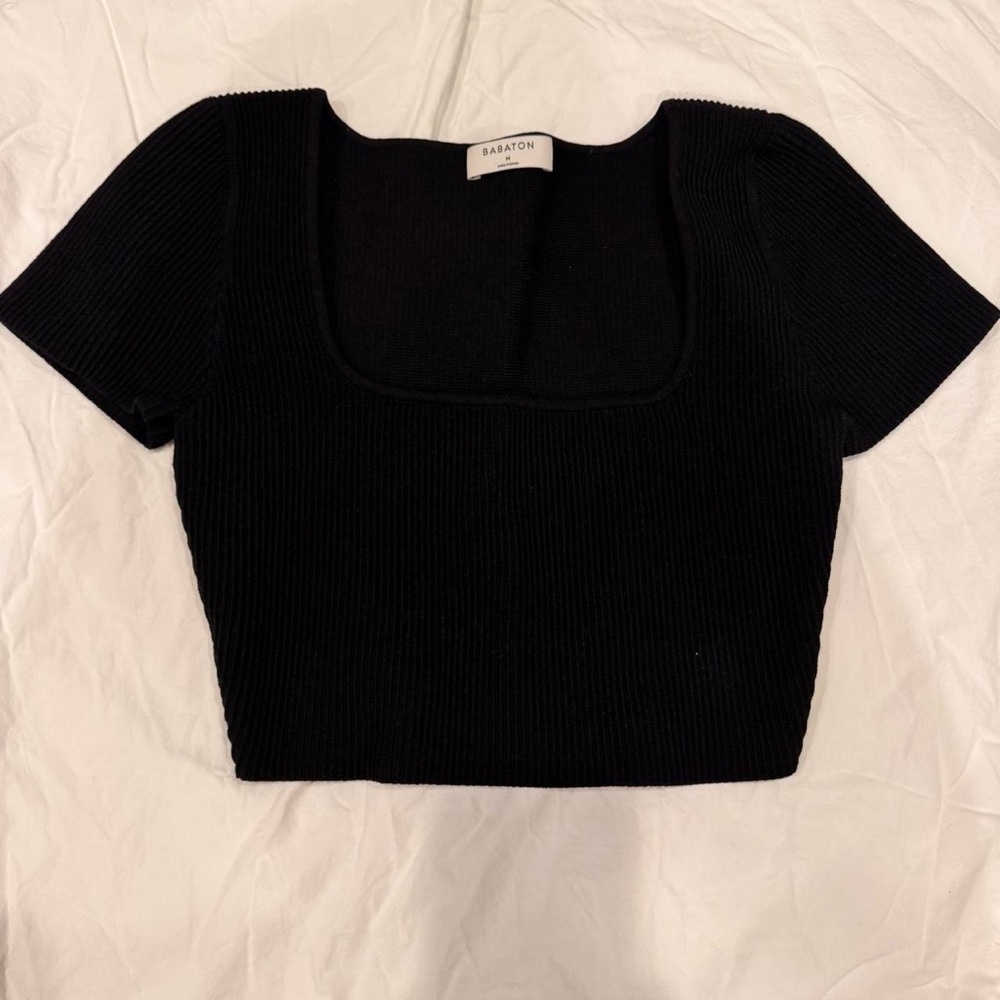 Babaton Aritzia Black Ribbed Square Neck Crop Top